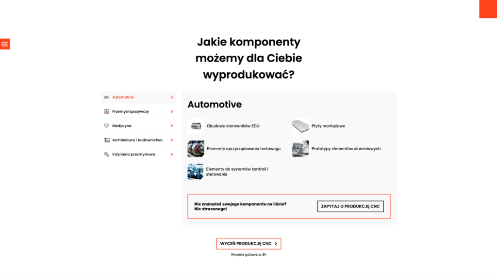 Zrzut ekranu strony internetowej klienta VTM CNC (precyzyjna obróbka CNC) wykonanej przez Bananaconda — ujęcie 4