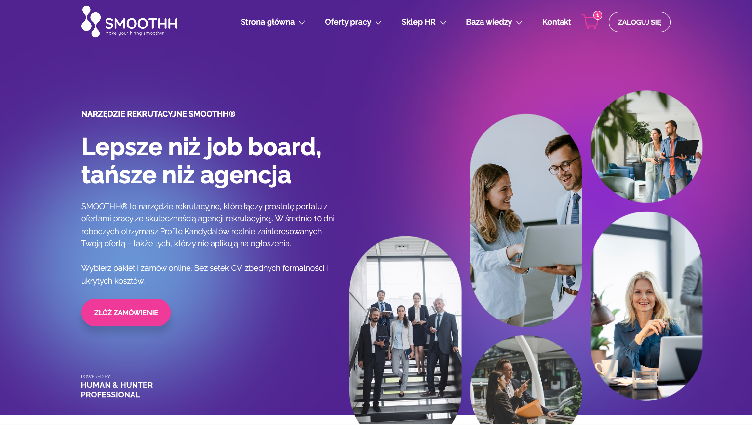Sekcja hero strony SMOOTHH z nagłówkiem i zdjęciami zespołu